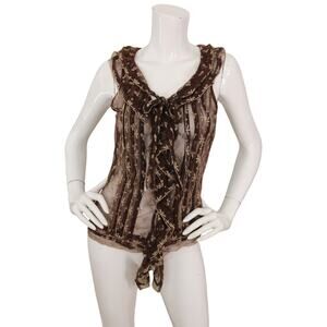 Lithe Anthropologie Mesh Ruffle Top Embroidered Sleeveless Vintage whimsigoth 4